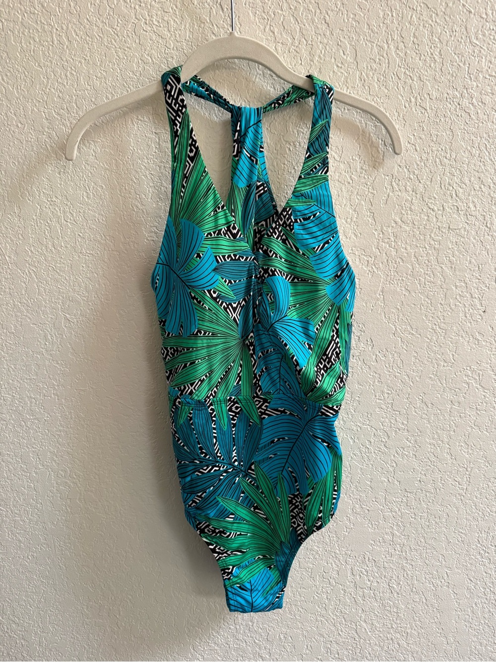 Jantzen Green-Blue Tropical Leaf One-Piece Swimsuit